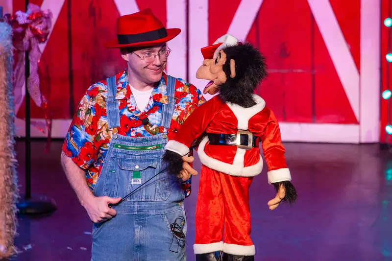 ventriloquist with Bonzo the monkey during Christmas
